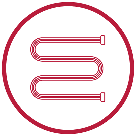 Symbol mit rotem Kreis und einer Heizspirale in der Mitte