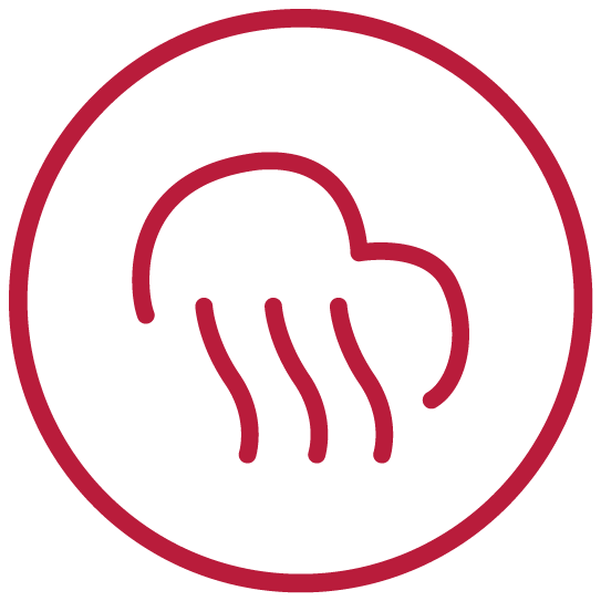 Dieses Symbol mit rotem Kreis steht für die Funktion Heißluft.