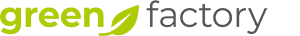 Logo mit dem Schriftzug „green factory“ in grüner und grauer Farbe