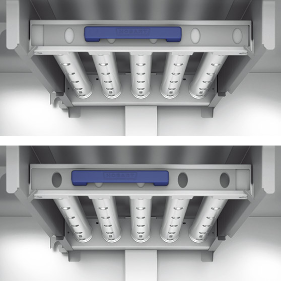 Wascharmschieber der HOBART FLOW Line mit mehreren Düsenarmen für gleichmäßige Wasserverteilung, Edelstahlkonstruktion für maximale Spülleistung und einfache Reinigung in professionellen Spülmaschinen.