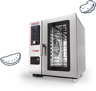 HOBART CHEF COMBI Kombidämpfer mit großem Sichtfenster, Edelstahlgehäuse und intuitivem Touchscreen-Bedienfeld, ideal für professionelles Garen mit Dampf und Heißluft in Gastronomie und Großküchen.