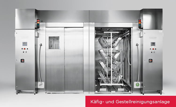 HOBART Käfig- und Gestellreinigungsanlage für die effiziente und hygienische Reinigung von Käfigen und Gestellen in der Lebensmittelindustrie und Produktion, robustes Edelstahl-Design mit automatisierten Waschprogrammen.