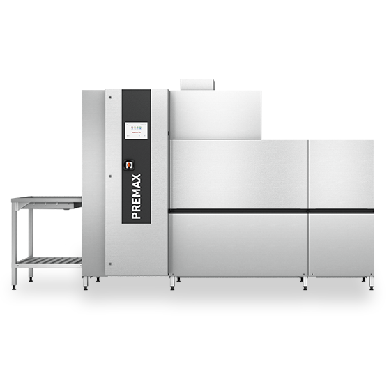 HOBART PREMAX Korbtransportmaschine für professionelle Gastronomie und Großküchen, mit Edelstahlkonstruktion, integriertem Touchscreen-Bedienfeld und energieeffizientem Spülsystem für hohe Kapazität und perfekte Hygiene.