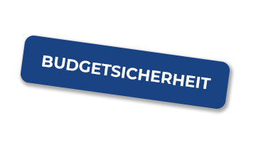 Blaues Label mit dem Wort BUDGETSICHERHEIT, Hinweis auf Kostentransparenz und planbare Ausgaben für HOBART Service und Wartung.