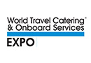 Logo der World Travel Catering & Onboard Services EXPO mit schwarzer Schrift und blauer Linie, internationale Fachmesse für Bordverpflegung, Catering und Service in der Reisebranche.