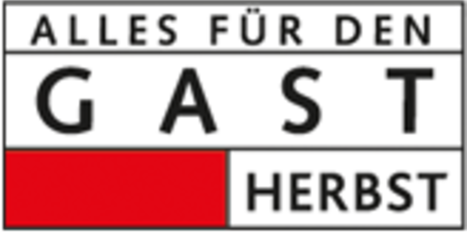Logo der Messe „Alles für den Gast Herbst“ mit schwarzer Schrift und rotem Element, Fachmesse für Gastronomie, Hotellerie und Catering.