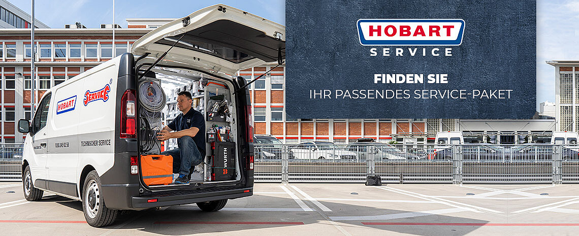 HOBART Service Fahrzeug mit kompletter Ausstattung für technischen Kundendienst, mobile Lösungen und individuelle Service-Pakete für professionelle Spültechnik, schnelle und zuverlässige Wartung vor Ort.